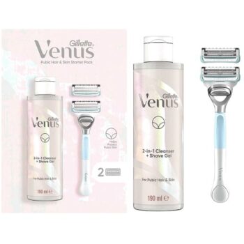 Gillette Venus For Pubic Hair & Skin Women's Razor 2 Blade Refills And 2in1 Shave Gel And Cleanser