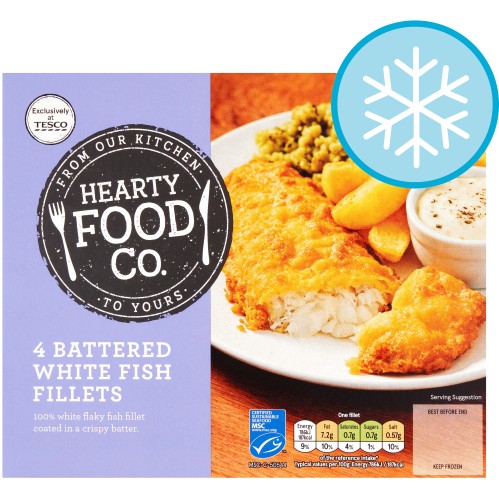 Hearty Food Co 4 Battered White Fish Fillets (400g)