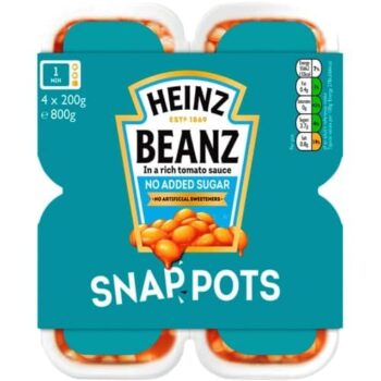 Heinz Baked Beans Snap Pots No Added Sugar in a Rich Tomato Sauce (4 x 200g)