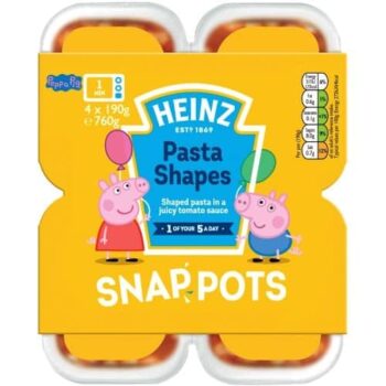 Heinz Peppa Pig Pasta Shapes Snap Pot (4 x 190g)