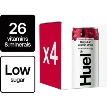 Huel Daily A-Z Cherry & Raspberry Sparkling Multivitamin Energy Drink (4 x 330ml)