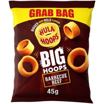 Hula Hoops Big Hoops BBQ Beef Grab Bag Crisps Iconic Barbecue Flavour (45g)