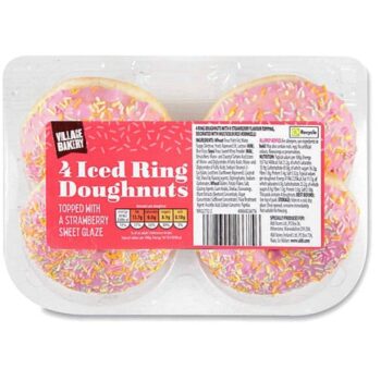 Iced Ring Doughnuts Topped with a Strawberry Sweet Glaze