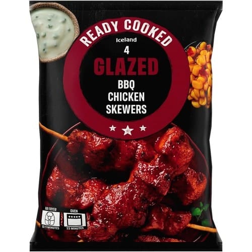 Iceland Ready Cooked 4 BBQ Glazed Chicken Skewers (340g)