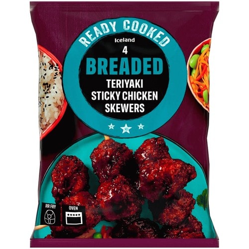 Iceland Ready Cooked 4 Breaded Teriyaki Sticky Chicken Skewers
