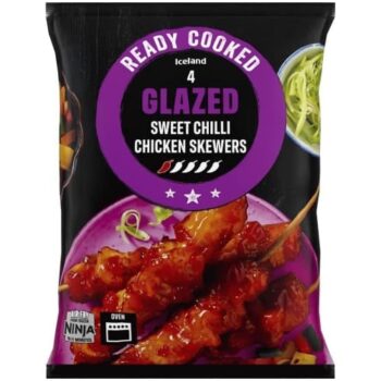 Iceland Ready Cooked 4 Sweet Chilli Glazed Chicken Skewers (340g)