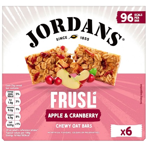Jordans Frusli Apple & Cranberry Chewy Oat Cereal Snack Bars (6 x 25g, 150g)