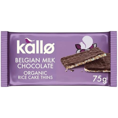 Kallo Belgian Milk Chocolate Organic Rice Cake Thins (75g)