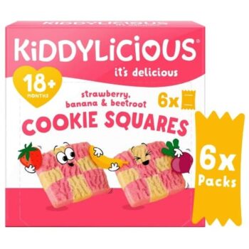 Kiddylicious Strawberry Banana & Beetroot Cookie Squares Baby Snacks (6 x 24g)