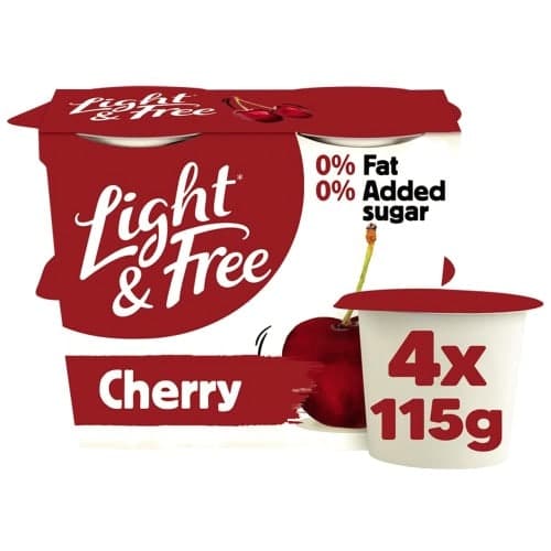 Light & Free Greek Style Cherry Yogurt 0% Added Sugar Fat Free (4 x 115g, 460g)