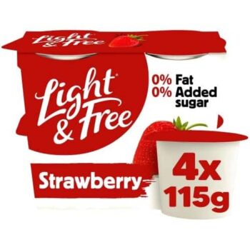 Light & Free Greek Style Strawberry Yogurt 0% Added Sugar Fat Free (4 x 115g)