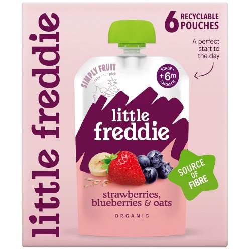 Little Freddie Organic Strawberries Blueberries & Oats Pouch Multi 6 M (6 x 100g)