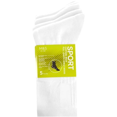 M&S Mens Cool & Fresh Sports Socks Size 6-8.5 White
