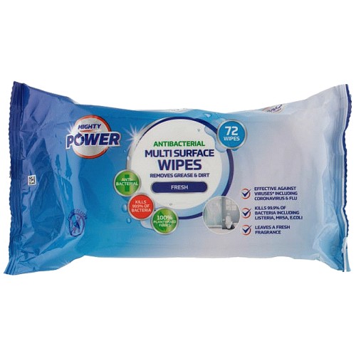 Mighty Power Antibacterial Multi Surface Wipes Fresh (72Pack)