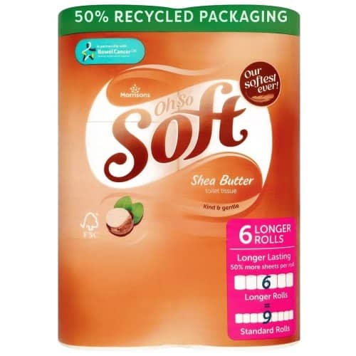 Morrisons Oh So Soft Shea Butter Toilet Tissue 6 Longer Rolls