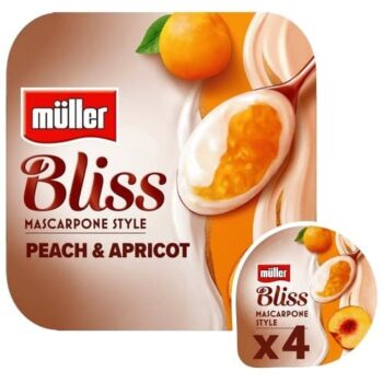 Muller Bliss Creamy Mascarpone Peach & Apricot Yogurt (4 x 110g)