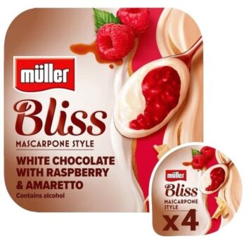 Muller Bliss Mascarpone White Chocolate & Raspberry Amaretto Yogurt (4 x 100g)