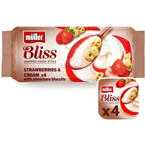 Muller Bliss Whipped Greek Style Yogurt Strawberries & Cream (4 x 100g)