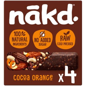 Nakd Wholefood Cocoa Orange 4 Raw Fruit & Nut Bars (4 x 35g)