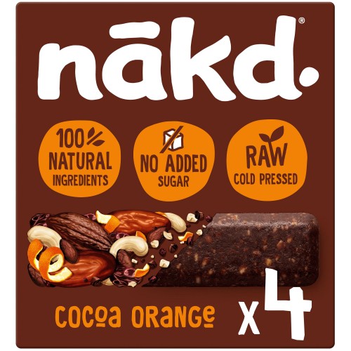 Nakd Wholefood Cocoa Orange 4 Raw Fruit & Nut Bars (4 x 35g)