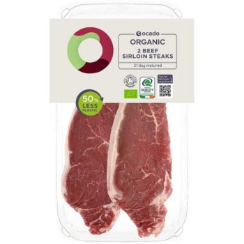 Ocado Organic 2 Beef Sirloin Steaks Typically: