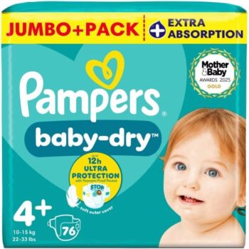 Pampers Baby-Dry Size 4+ Jumbo+ Pack 76 Nappies (76)