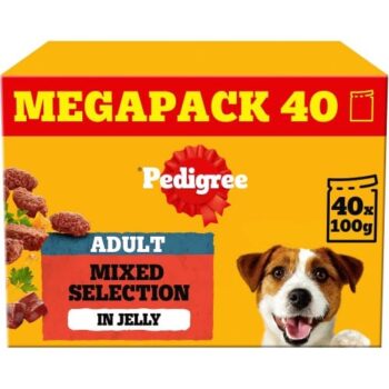 Pedigree Mixed Variety Wet Dog Food Pouches in Jelly Mega Pack (40 x 100g)