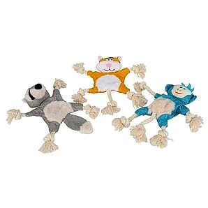 Petface Mixed Crinkle Animals Plush & Rope Dog Toys