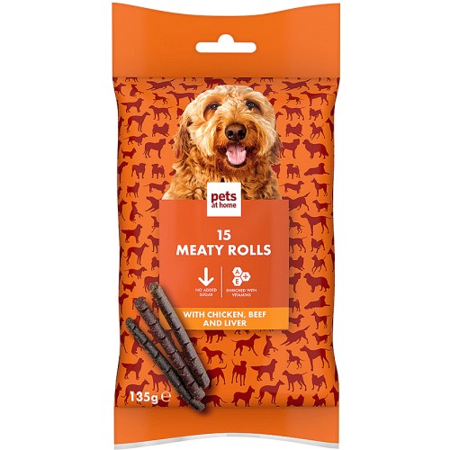 Pets At Home Meaty Rolls With Chicken Beef And Liver Dog Treats (15 x 135g)