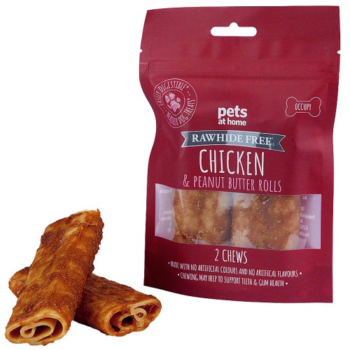 Pets At Home Rawhide Free Chicken And Peanut Butter Rolls Dog Treats (120g)