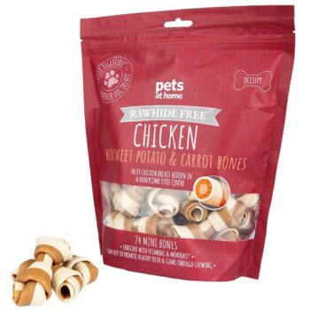 Pets At Home Rawhide Free Chicken Sweet Potato And Carrot Mini Bone Dog Treats (480g)
