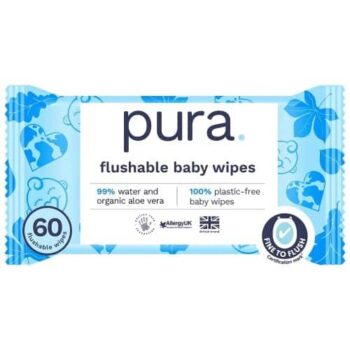 Pura Plastic Free Flushable Baby Wipes (60)
