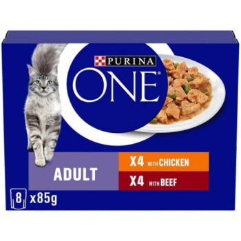 Purina ONE Adult Cat Food Wet Meat Chicken & Beef (8 x 85g)