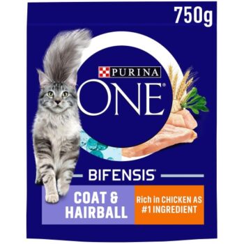 Purina ONE Adult Coat & Hairball Dry Cat Food Rich in Chicken (750g)