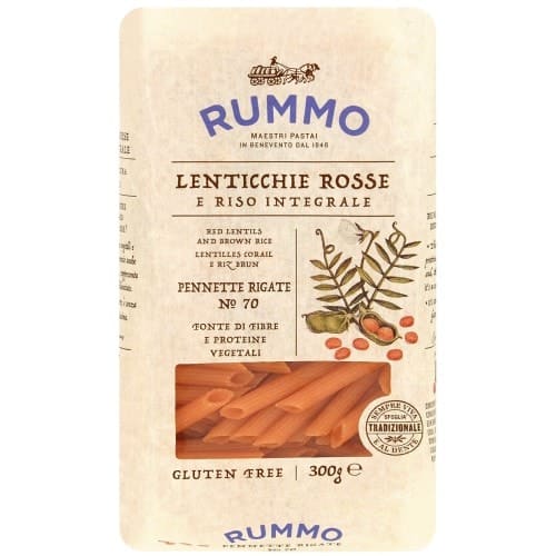 Rummo Gluten Free Lentil Pennette Rigate Lenticchie Rosse Pasta No.70 (300g)