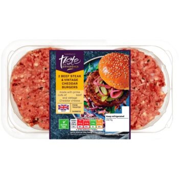 Sainsbury's 2 Beef Steak & Vintage Cheddar Burgers Taste the Difference (340g)