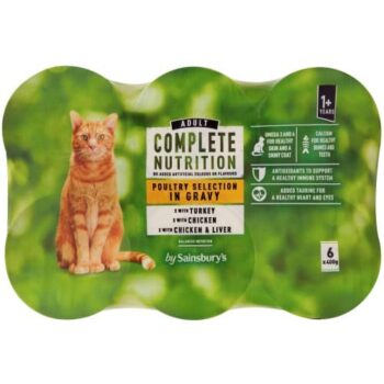 Sainsbury's Adult Complete Nutrition Poultry Selection in Gravy Cat Food 1+ Years (6 x 400g)