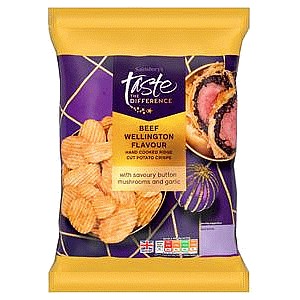 Sainsbury's Beef Wellington Flavour Hand Cooked Ridge Cut Potato Crisps Taste the Difference (150g)