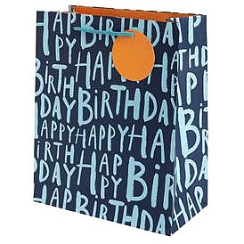 Sainsbury's Blue Happy Birthday Text Large Present Gift Bag Birthday Celebration