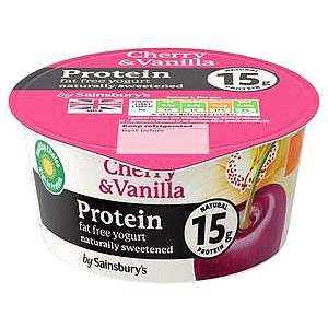 Sainsbury's Cherry & Vanilla Protein Fat Free Yogurt (165g)