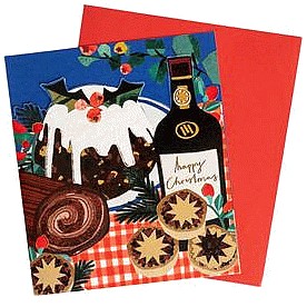 Sainsbury's Christmas Card with Christmas Pudding and Mince Pies Greeting Card