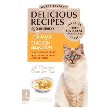 Sainsbury's Delicious Recipes Soup Chicken Selection 1+ Years Adult Cat Food (4 x 40g)