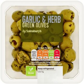 Sainsbury's Garlic & Herb Green Olives (160g)