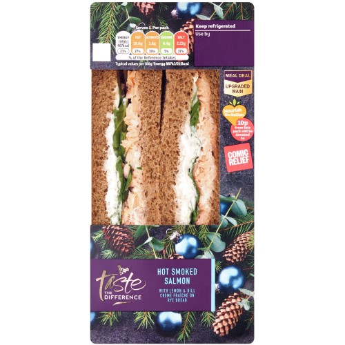 Sainsbury's Hot Smoked Salmon with Lemon & Dill Creme Fraiche on Rye Bread Sandwich Taste the Difference
