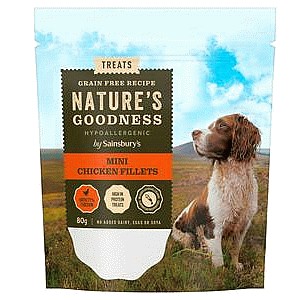 Sainsbury's Nature Goodness Hypoallergenic Mini Chicken Fillets Dog Treats (80g)