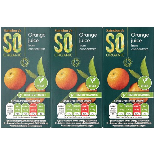Sainsbury's Orange Juice Drink SO Organic (3 x 200ml)