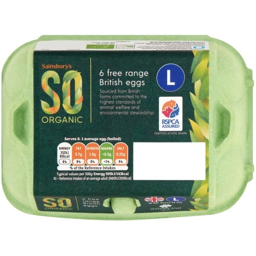 Sainsbury's Woodland Free Range Large Eggs SO Organic (6)