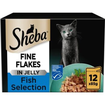 Sheba Fine Flakes Cat Food Pouches Fish Collection in Jelly Adult 1+ Wet Cat Food (12 x 85g)