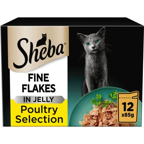 Sheba Fine Flakes Cat Food Pouches Poultry In Jelly (12 x 85g)