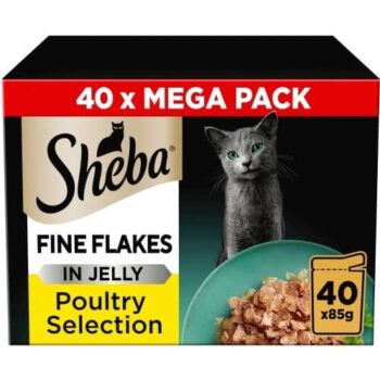 Sheba Fine Flakes Cat Food Pouches Poultry Selection in Jelly Mega Pack (40 x 85g)